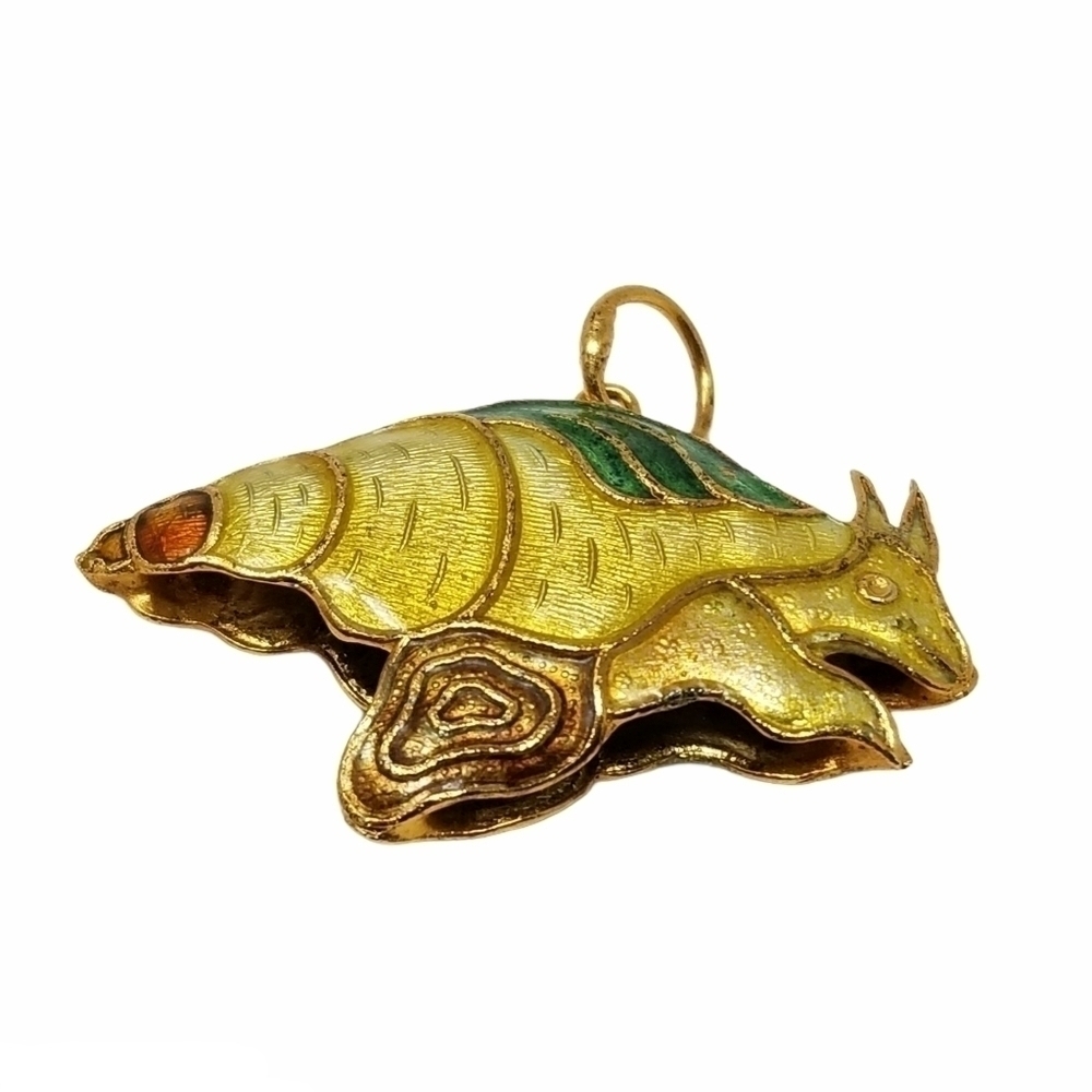 Cloisonne Enamel Snail Shell Pendant Animal Yellow Green Jewelry Hallow